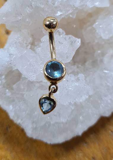 14kt Gold Navel Banana with a Aqua CZ Crystal Heart was $150 now $100